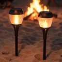 FoxFlame Solar Path Lights Outdoor Waterproof-Realistic Flickering LED Flame,IP65 Pathway Lights Solar Powered Warm Light for Garden and Walkways,Ground Stake Included for Easy Setup(2 Pack)