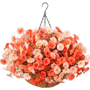 Artificial Fall Flowers Fake Hanging Plants Flowers Basket for Outdoors Autumn Decoration, Silk Morning Glory with Eucalyptus Look Real UV Resistant Faux Flowers for Outside Porch Patio Balcony, Mix (2 Multi Color(6 Orange, 6 Light Orange))