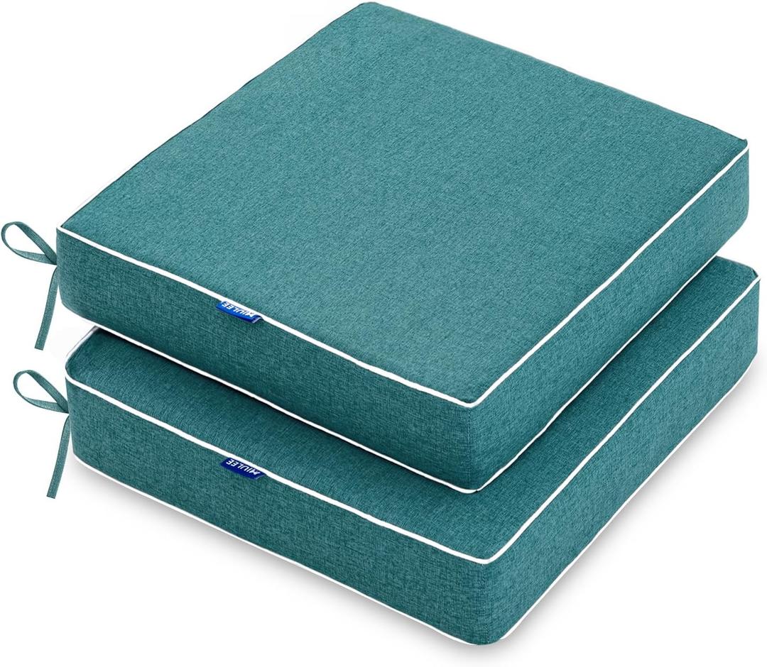 MIULEE 22 x 22 x 3 Inch Outdoor Chair Cushions,Waterproof Seat Cushions for Patio Furniture Garden with Ties Patio Chair Cushions Set of 2,Turquoise