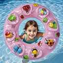 Set of 2 Pack, Kids Swim Ring Pool Float: Durable Inflatable Water Ring for Ages 4-10, Cartoon Animal Design for Pool & Beach Fun