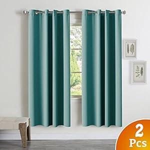Window Treatment Thermal Insulated Solid Grommet Room Darkening Curtains/ Drapes for Bedroom, Turquoise Blue Blackout Curtains Thermal Insulated French Door Curtains, 52 by 72 Inch, Aqua