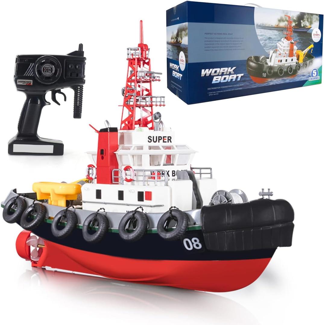 23.6" Inch 60CM US Remote Control Tug Boat RC Fireboat Rescure Boats 4CH Electric RC Watercraft 15km/h w/Powerful Motors Spaying Water on Lake Pool for 14Y+ Beginners RTR, 23.62" x 9.05" x 17.7"