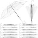 14 Pack Clear Wedding Umbrellas Bulk Transparent Auto Open Stick Umbrellas Windproof Waterproof Large Canopy Umbrella with White J Hook Handle for Wedding Bride Groom Photography Golf Outdoor