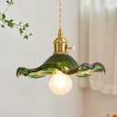 Pendant Light Fixture Glass Hanging Light Flower Light Fixture Pendant Lights Modern Lighting Bedroom Kitchen Island Hallway Bathroom Green Wave Style