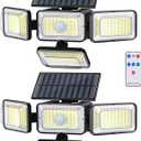 Mokot Solar Lights Outdoor, 288 LED 2800LM Motion Sensor Outdoor Light with Remote Control, 4 Heads IP65 Waterproof Solar Flood Security Lights for Outside Patio Wall -2PACK