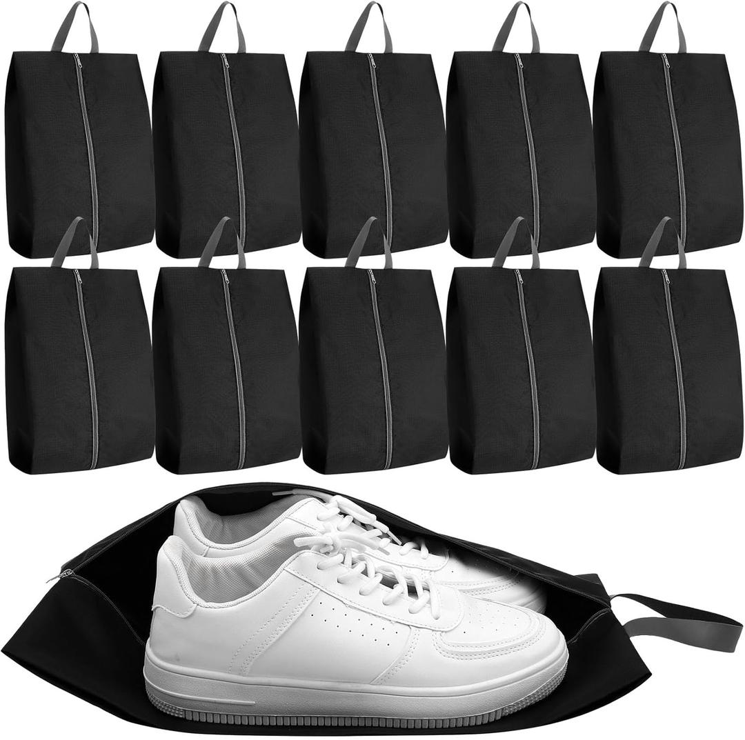 Shoe Bags - 10 Pack Large Capacity Dustproof Shoe Storage Bag with Sturdy Zipper Closure, Portable Travel Packing Bag for Men and Women, Black