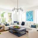 Contemporary 5 Light Large Chandeliers Modern Clear Glass Shades Pendant Lighting Brushed Polished Nickel Dining Room Lighting Fixtures Hanging Adjustable Wire Semi Flush Ceiling Lights