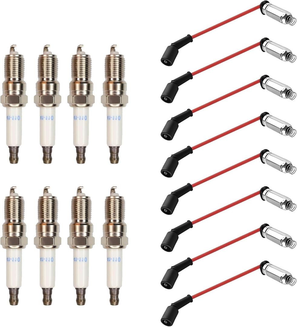 8 Pcs Spark Plug Wires & 41-110 Iridium Spark Plugs Fit for 2000-2013 Chevy Silverado, Tahoe, Suburban, GMC Sierra, Yukon, Cadillac Escalade 4.8L 5.3L 6.0L 6.2L V8, Replace 41-162 9748HH 9748UU