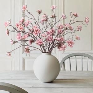 HyeFlora 3PCS Artificial Magnolia Flowers Stems for Spring Decoration, Faux Pink Magnolia Branches with Buds, 34.5" Long Stems Floral Arrangement for Vase Pot Table Centerpiece Indoor Decor