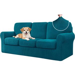 CHUN YI 7 Piece Couch Covers Sofa Covers Washable, Stretch Sofa Slipcovers for 3 Cushion Couch with Seperate Backrest and Cushion Covers, Anti Slip Furniture Protector for Dogs Pets (Large, Teal)