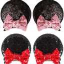 2 Pairs Sequin Mouse Ears Hair Clips, Glitter Bow Clips for Girls Women, Hair Accessories for Princess Cosplay, Christmas Decoration (black)
