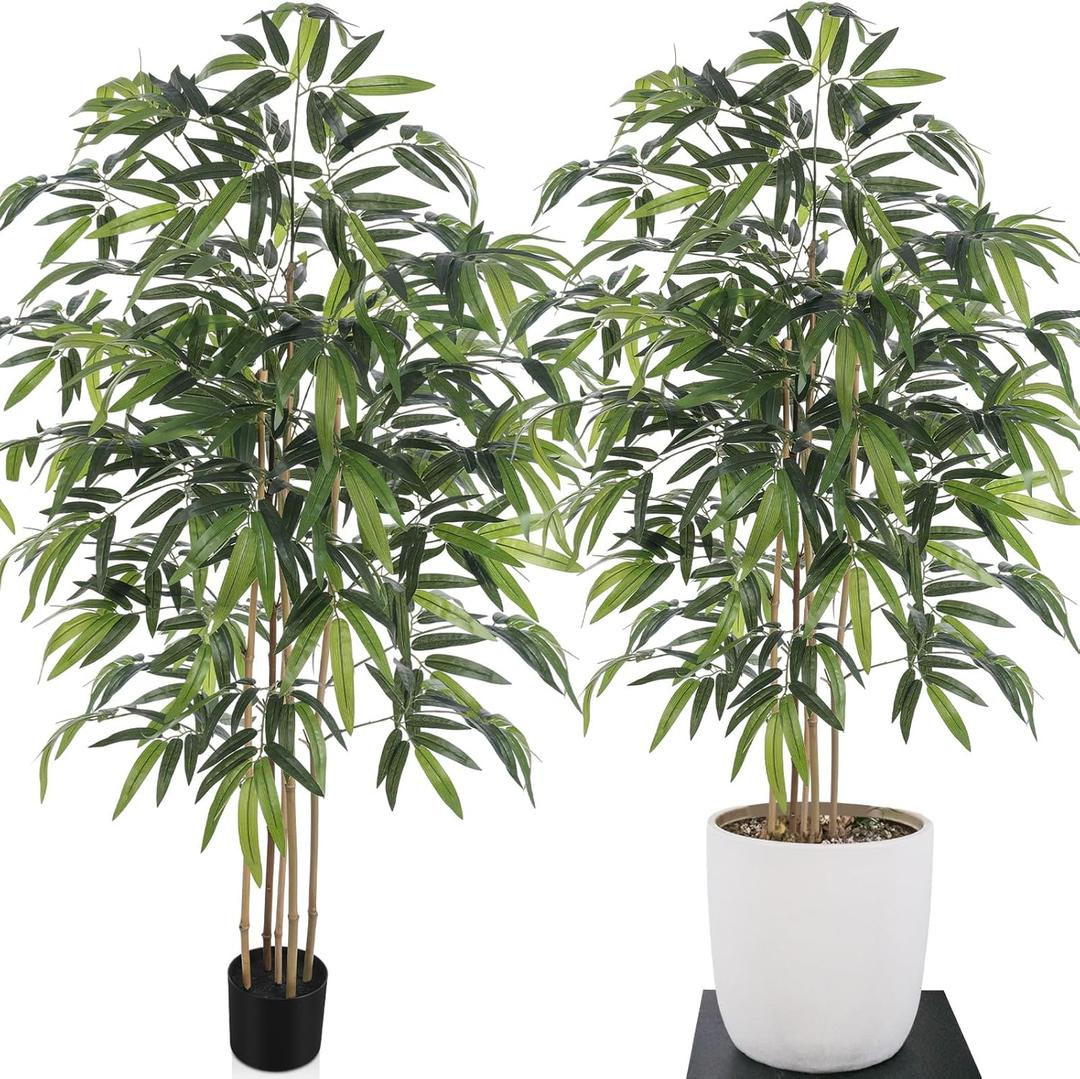 Jexine 2 Pack 5 Ft Artificial Bamboo Tree Fake Bamboo Plants Tall,Silk Tree with Natural Trunk and Realistic Leaves for Home Office Decor Housewarming Gifts, Green Jexine 2 Pack 5 Ft Artificial Bamboo Tree Fake Bamboo Plants Tall,Silk Tree with Natural Trunk and Realistic Leaves for Home Office Decor Housewarming Gifts, Green