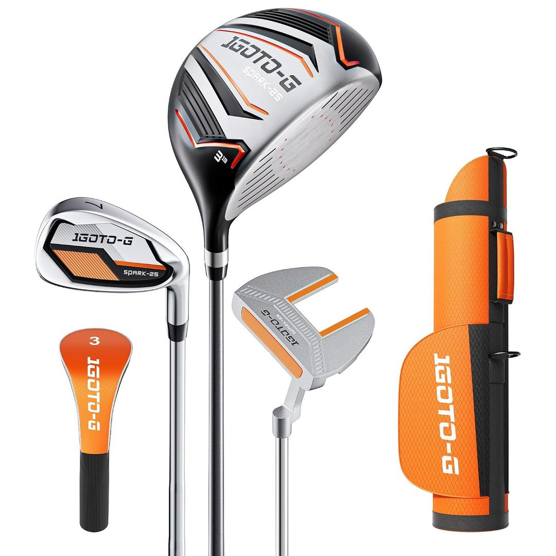 5/6/7 Pieces Kids Golf Clubs Set - Youth Golf Clubs Junior Set Ages 3-14 Includes Stand Bag, 1# Driver, 5# Hybrid, 7#, PW# Irons and Putter Right Hand for Boys Girls