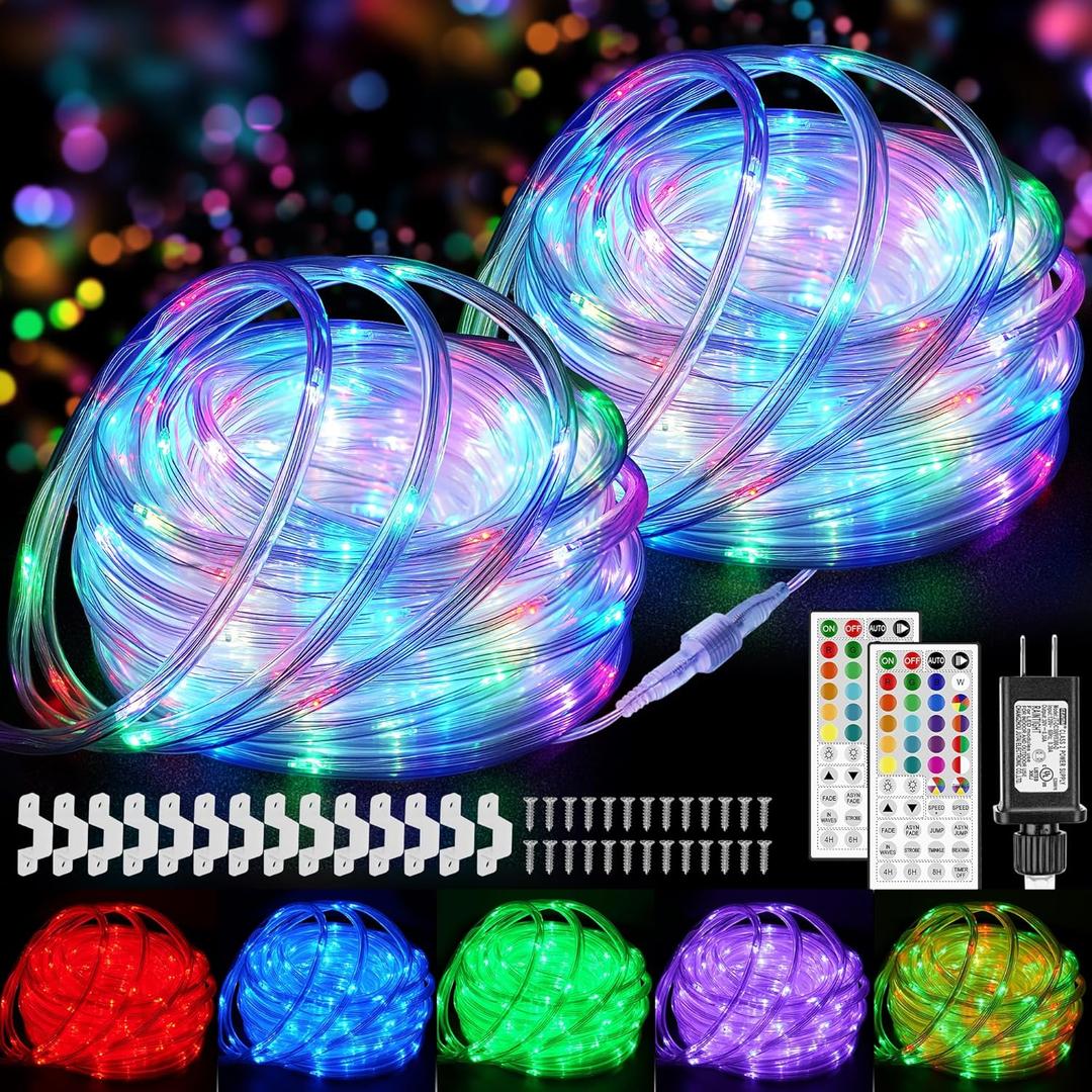 Omika 100FT Connectable Rope Lights for Outside, 300LED Color Changing Outdoor String Light with Remote, 24 Colors Waterproof Twinkle Tube Light for Indoor Bedroom Patio Garden Holiday Halloween Decor