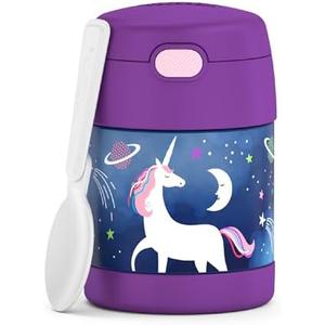 THERMOS FUNTAINER Insulated Food Jar, 10 Ounce, Kid Friendly Food Jar with Foldable Spoon, Space Unicorn