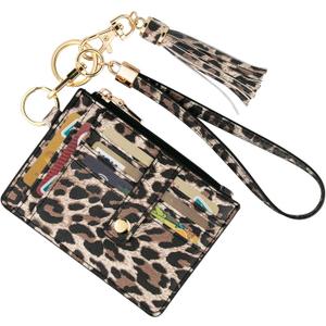 KNGITRYI Small Wristlet Wallets for Women RFID Credit Card Holder Wallet Keychain Wristlet Wallet Credit Card Wallets for Women (Leopard)