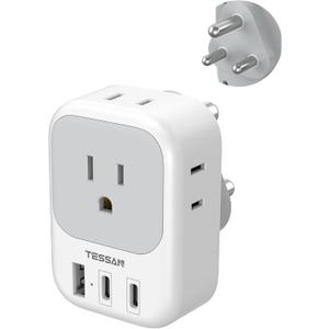 TESSAN South Africa Plug Adapter, Type M Adapter for South Africa with 4 Outlets 3 USB (2 USB-C), Type M Adaptor for US to Namibia Botswana India Nepal Mozambique Sri Lanka