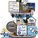 22 Pieces Summer Tiered Tray Decor Sets Farmhouse Hello Summer Wood Sign Rustic Beach Home Decor Summer Table Decorations Small Hawaiian Wooden Plaque for Shelf Kitchen Tabletop (Lake House Style)