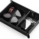 BONNY DODO Valet Tray for Men PU Leather Tray Organizer with Partition, Storage Keys, Watch & Practical Storage for Table Nightstand Living Room Bedroom (Black)