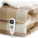 Heated Blanket Electric Throw-50''x60''Ultra Soft Cozy Plaid Flannel Fast Heating Electric Blanket with 10 Heat Levels & 10 Hours Auto Off, ETL Certified, Keep Warm in Couch Bed Office(Khaki)