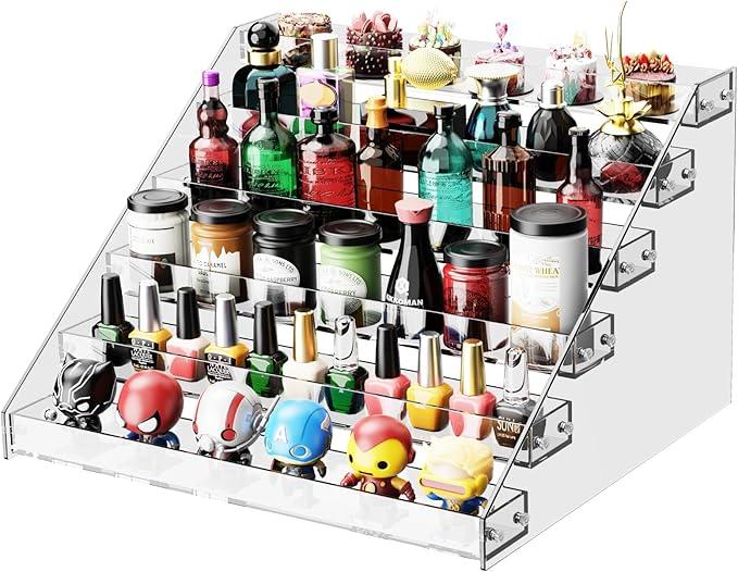 HUITAI Acrylic 4Tier Display Stand, Organizer, Storage Rack, Perfume, Spice, Figure, Cupcake, Card Display Stand, 12.2"x8.38"x6.22"