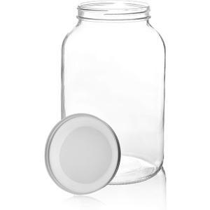 kitchentoolz 1 Gallon Glass Jar with Lid Extra Wide Mouth Large Mason, Leak Proof Airtight Metal Lid for Fermenting Kombucha Kefir Kimchi, Canning, Egg Water Glassing, & Preserving