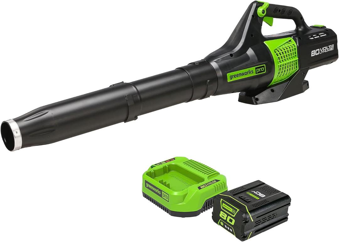 Greenworks 80V (150 MPH / 500 CFM / 75+ Compatible Tools) Cordless Axial Leaf Blower, 2.0Ah Battery and Charger Included