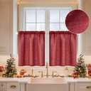 MIULEE Christmas Linen Cafe Curtains 30 Inch Length for Kitchen Bathroom Over Sink 2 Panels, Farmhouse Rod Pocket Short Semi Sheer Light Filtering Tier Curtains for Small Half Window, Burgundy Red