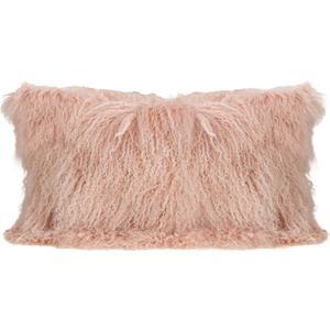 MOOX Mongolian Lamb Fur Pillow Covers Lumbar Throw Sheepskin Pillow Case Genuine Wool Fur Tibetan Accent Living Room Bedroom Decorative Cushion Cover (12 x 20inch Pink)