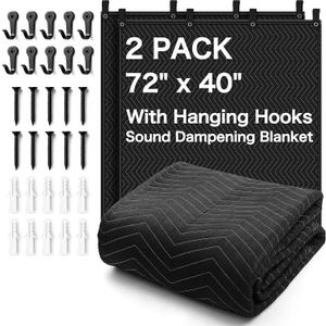 2PCS 72" x 40" Sound Dampening Blanket with Grommets,Heavy Duty Sound Absorbing Blanket for Recording Studio,Noise Reduction Soundproof Blanket,Light Blocking Acoustic Moving Blanket,Podcast,Theater