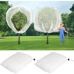 2 PCS Large Fruit Tree Netting Bags, 8 X 8 Ft Tree Netting Cover with Zipper and Drawstring, Plant Mesh Net Blueberry Bush Bird Netting for Garden Protection from Cicadas Squirrel Bug Bird