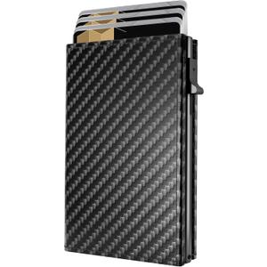 QLD RFID Wallet for Men - Smart Pop up Card Holder - Trifold, Slim, Minimalist Wallet for Front Pocket, 9-11 Cards Capacity | ID Window | Cash Slot | Magnetic Closure (Carbon Fiber)