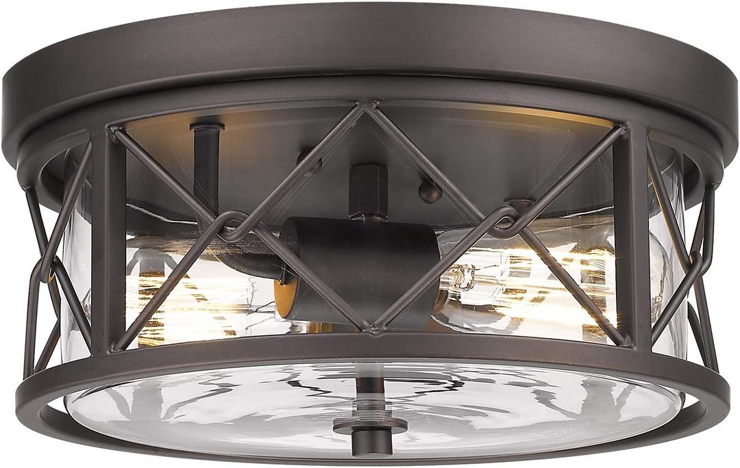 zeyu 2-Light Flush Mount Ceiling Light, 12 Inch Kitchen Light Fixtures Ceiling with Clear Glass Cover, Oil Rubbed Bronze Finish, ZY25-F ORB