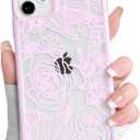 NITITOP Compatible with iPhone 11 Case Clear Cute Rose Flower Floral Leaves Pattern for Women Girls Color Frame Slim Durable Shockproof Protective Phone Cover - Pink