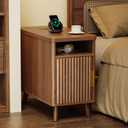 Huuger Narrow End Table with Charging Station, USB-C Port | Fluted Nightstand with Storage Cabinet, Back Rack, Farmhouse Side Table for Small Spaces, Night Stand, Walnut