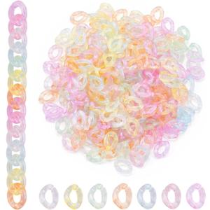 Pandahall 400Pcs Oval Linking Chain Rings Luminous Acrylic Linking Rings Rainbow Color Quick Link Connectors Twist Curb Chain Connectors for Purse Eyeglass Jean Pocket Chain Phone Strap Decoration
