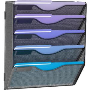 5 Tier Hanging Wall File Organizer, Mesh Mail Paper Organization Hanging File Folder Holder for Home Office, Black