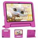 Android 15 Tablet, 10inch Kids Tablet, Octa-core CPU, 10GB+64GB+1TB Expand Tablets for Kids with Kids Space, Parental Control, 6000mAh Big Battery, Touchscreen Tableta, Pink