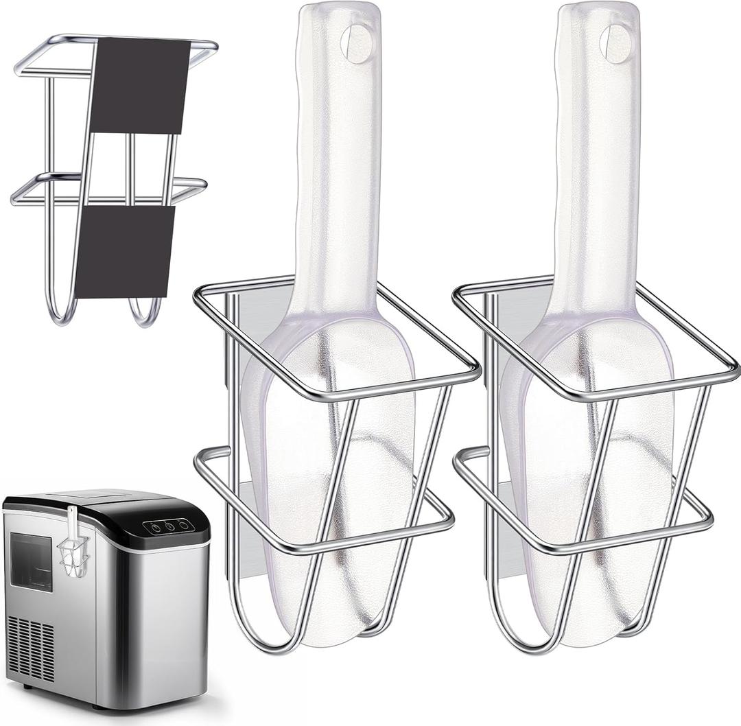 4 Pack Plastic Ice Scoop with Metal Holder, Ice Scoop with Magnetic Holder for Ice Machine Freezer Countertop Ice Makers and Machines Party Ice Bucket