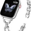 MOFREE Slim Band Compatible with Apple Watch Bands for Women 42mm/44mm/45mm/49mm/46mm (Series 11/10), Thin Metal Bracelet Band for iWatch SE/9/8/7/6/5/4/3/2/1, Dressy Women Strap Bands Silver