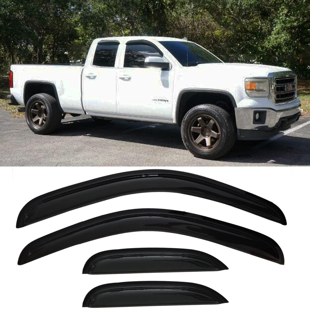 Side Window Visor Wind Deflectors Rain Guard for 2007-2013 Chevy Silverado & GMC Sierra 1500/2500 HD/3500 HD Extended Cab Only Sun Vent Window Shade 4-pc Set 94040