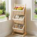 Three-Tier Floor-Standing Storage Rack, Hand-Woven Storage Basket, Vertical Storage Rack, Retail Display Rack Diaper Storage Suitable for Bathroom, Kitchen, Laundry Room, Living Room