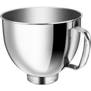 5QT Food Grade Stainless Steel Mixer Bowl, Compatible with KitchenAid Series 4.5-5QT Tilt-Head Mixers, Suitable for K45SS, KSM75, KSM90, KSM100, KSM150, Dishwasher Safe, Heavy Duty, No Residue (Metal Silver)