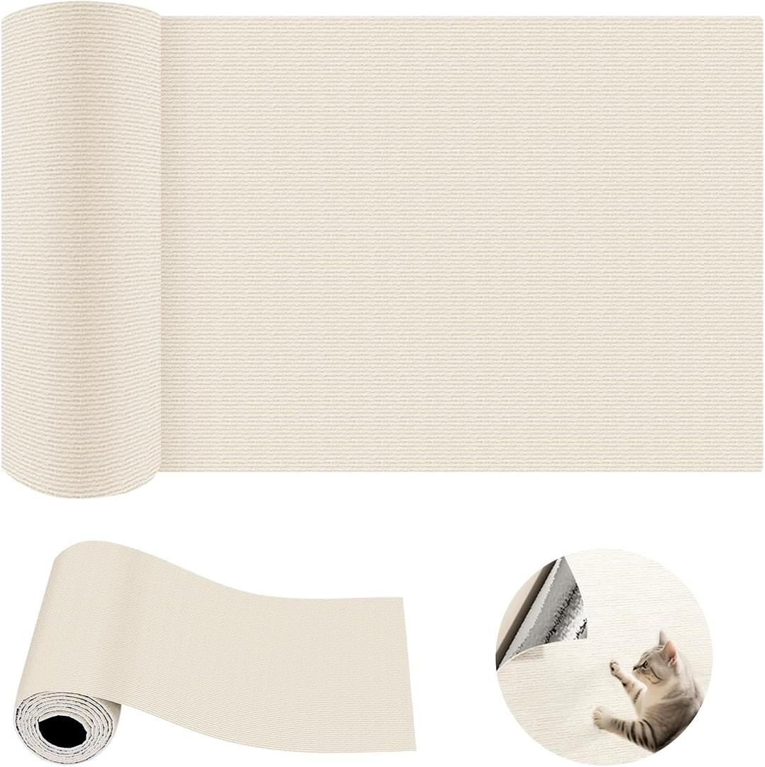Cat Scratch Furniture Protector,Trimmable Self-Adhesive Cat Scratch Pad,DIY Wall Climbing Cat Scratcher Couch Protector from Cat Claws Scratching Mat Indoor 78.7x11.8in(Beige)