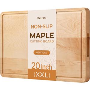 Hard Maple Wood Cutting Board for Kitchen Non Slip Feet Over Sink, 20"L x 16"W