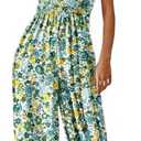 YESNO Women's Casual Overalls Summer Tie Shoulder Smocked Floral Wide Leg Jumpsuits Baggy Rompers with Pockets PZE L