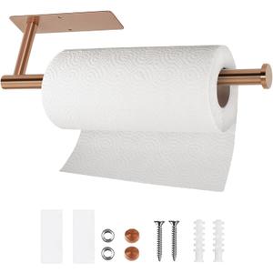 SUS304 Stainless Steel Under Cabinet Wall Mounted Magnetic Paper Towel Holder - Rose Gold, 13 inch