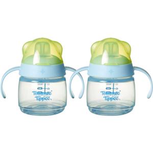 Tommee Tippee Transition Baby Sippy Cup With Spout, Ages 4 Months and Up, 5 oz, Leak-Proof Silicone Spout, Easy Grip Handles, Pink, Pack of 2