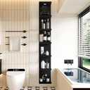 LitaEther Versatile 7 Tier Wall Shelf Unit,Black Lack Wall Shelf,Display Floating Shelf with LED Remote Control Light