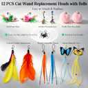 Suction Cup Cat Toy for Indoor Cats, 4 Play Modes Hands Free Interactive Cat Teaser Wand with 12 Replaceable Bell Attachments, Self Play Kitten Toys for Boredom Relief and Exercise